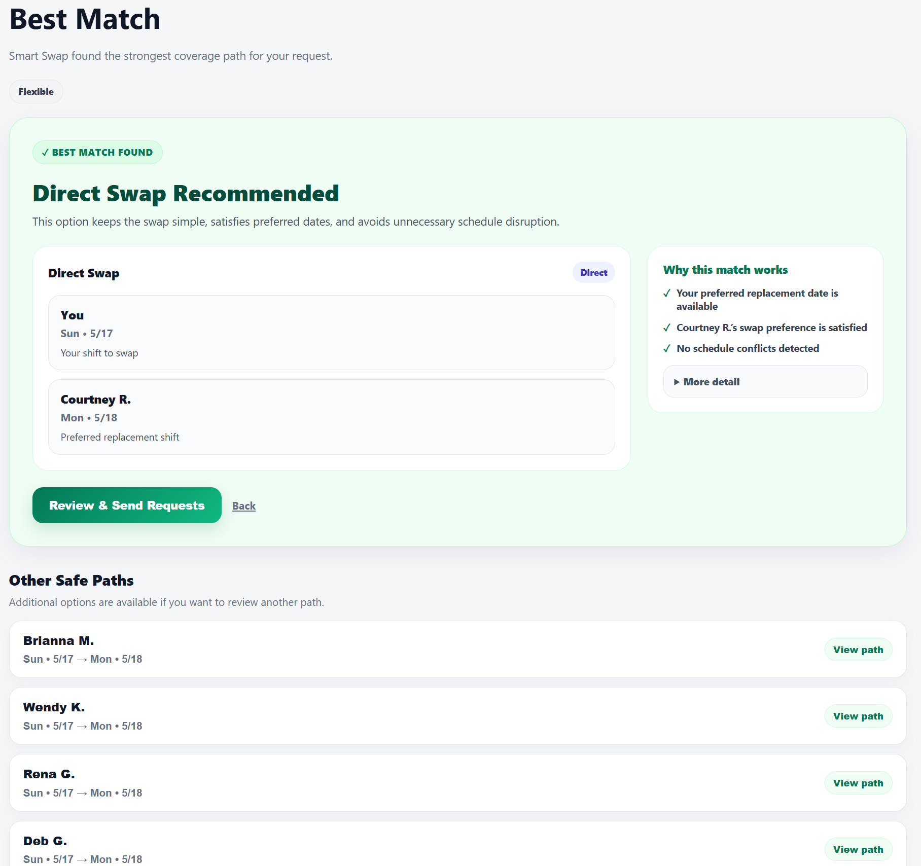 Smart Swap best match recommendation screen
